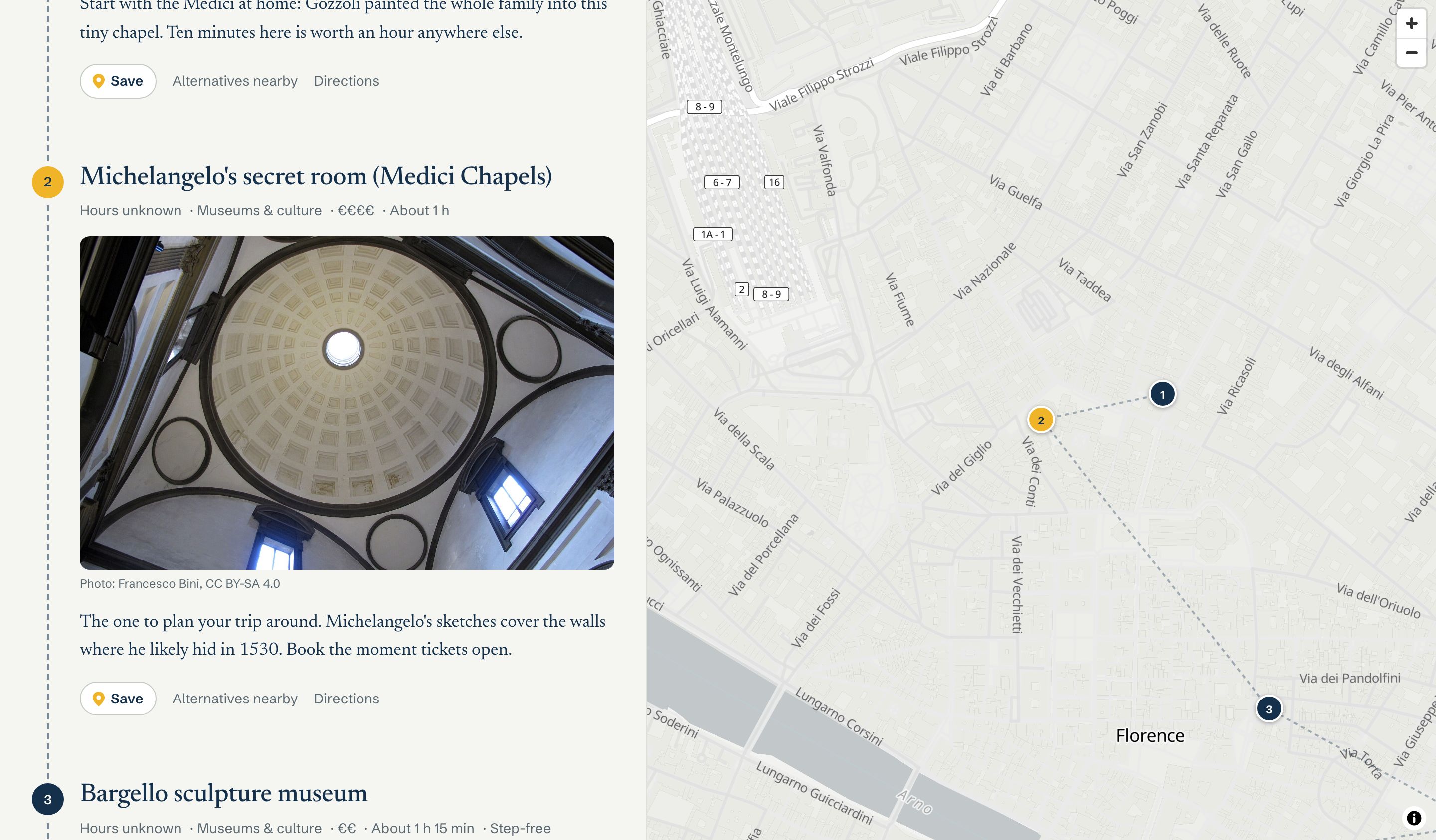 A creator's Walkthrough: blurbs for each stop beside a map of the route